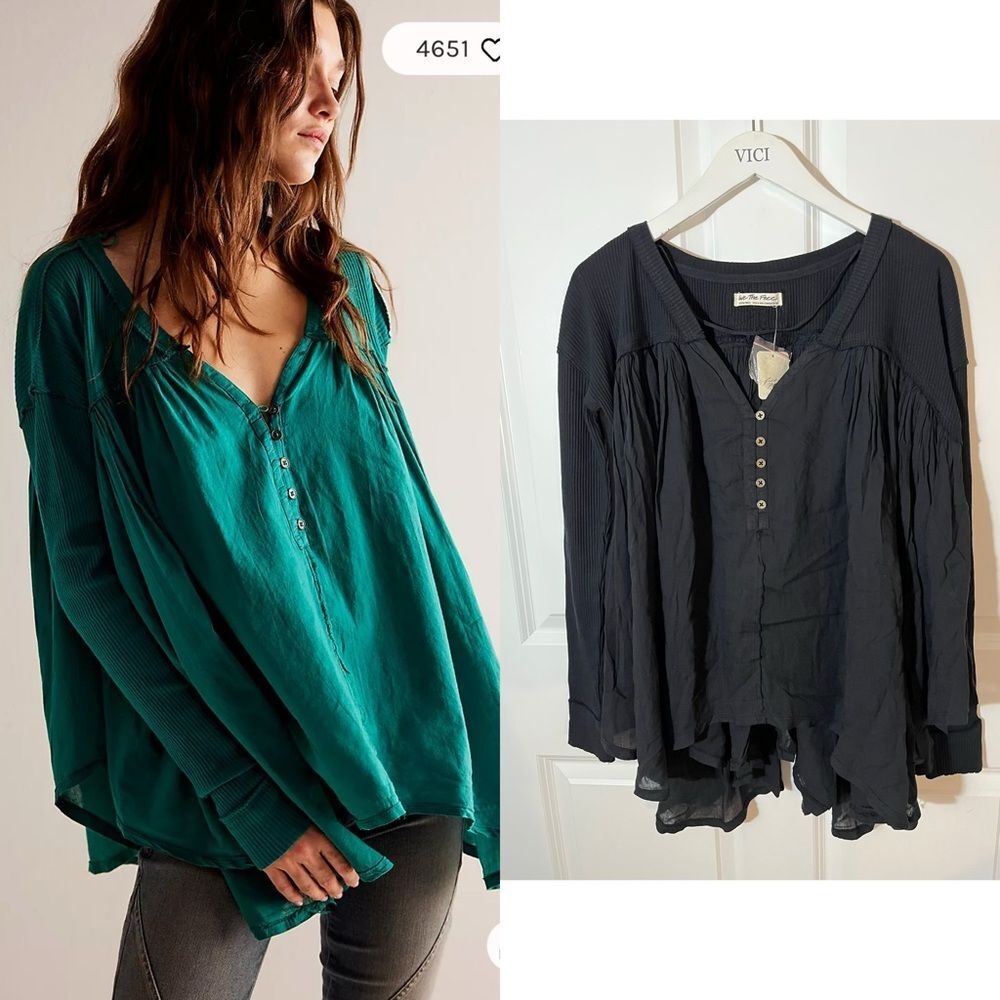 Nwt free people we the free black lyrical tunic long sleeve top